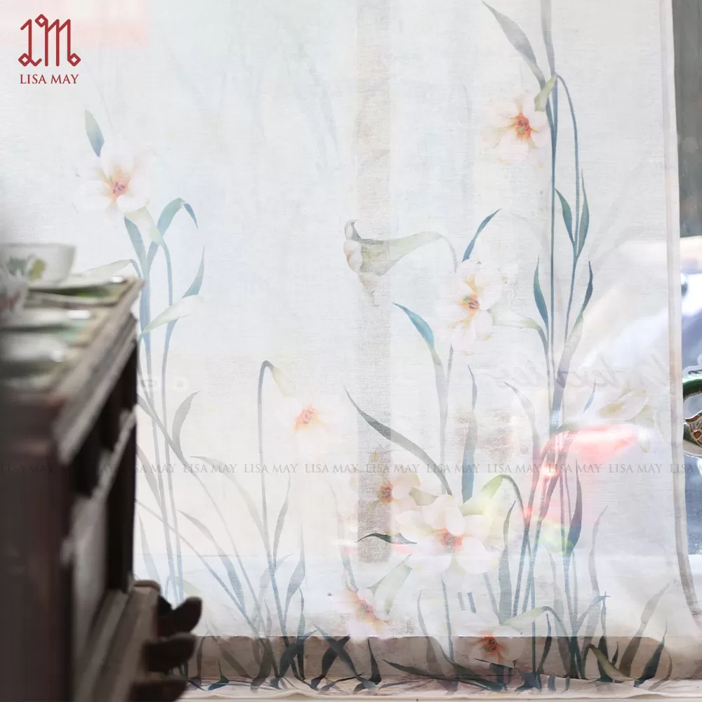 Rèm vải voan thiết kế họa tiết hoa loa kèn (DC-LK)