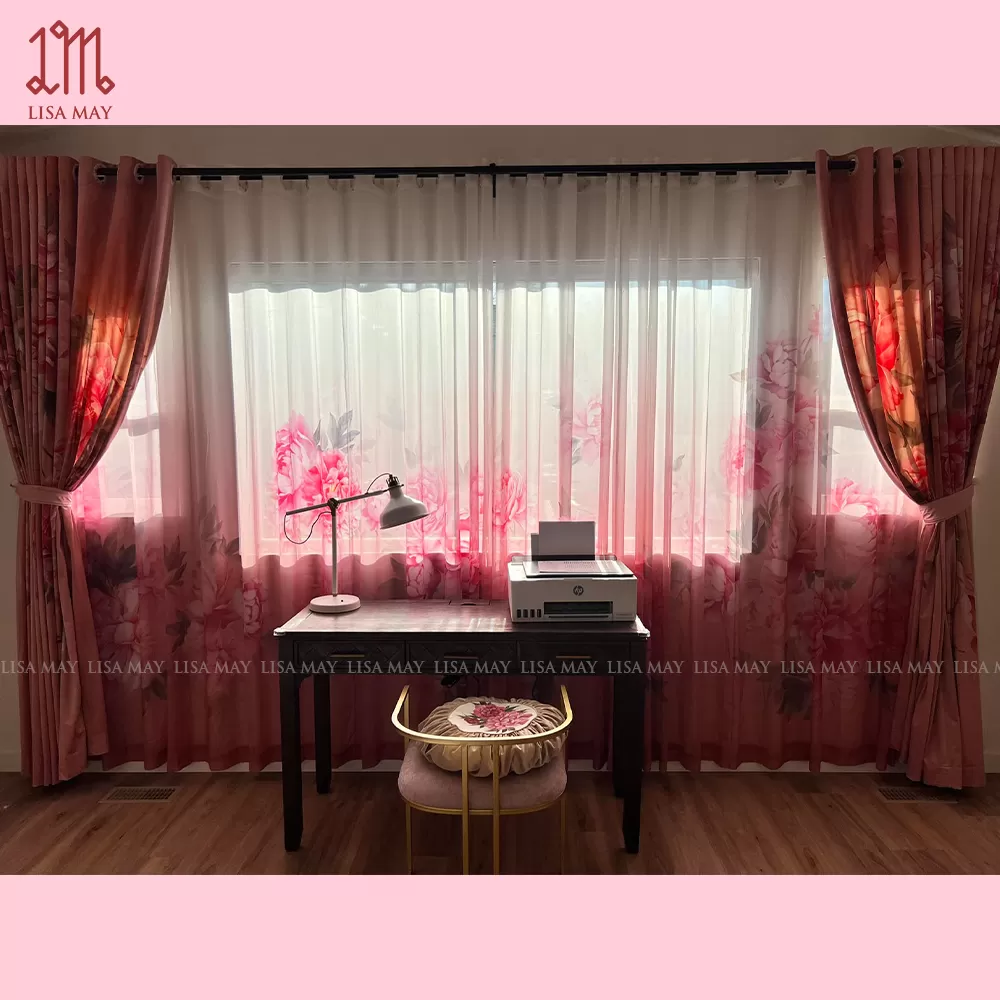 Rèm vải voan thiết kế họa tiết hoa mẫu đơn (DC-MD02a)
