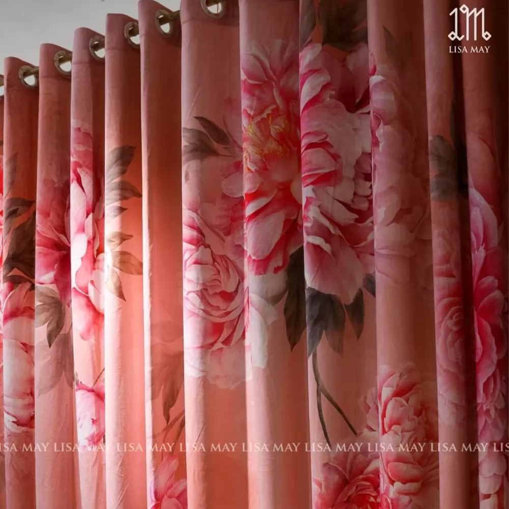 Rèm vải nhung thiết kế họa tiết hoa mẫu đơn (DC-MD02a)