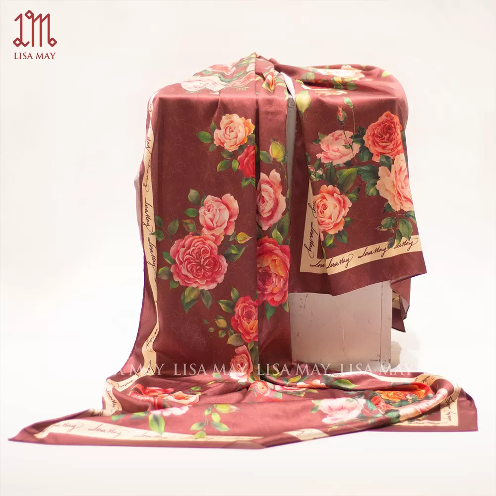 Khăn lụa hoa hồng 