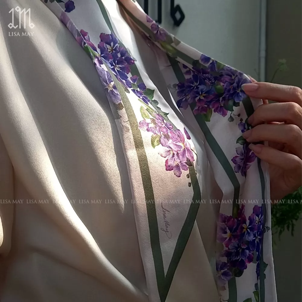 Khăn turban thiết kế họa tiết hoa bằng lăng tím (DT-BL)