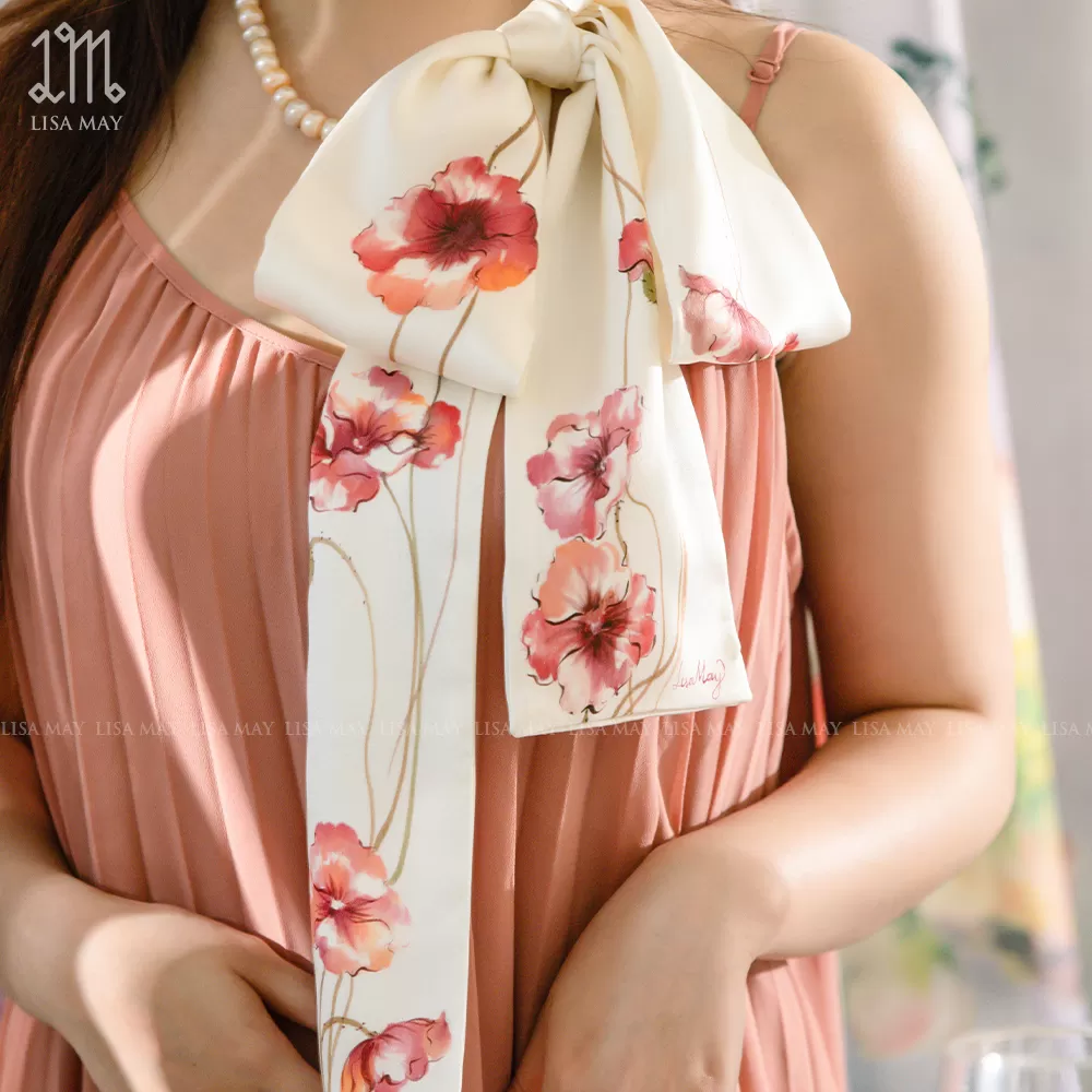 Khăn turban vẽ tay họa tiết hoa poppy