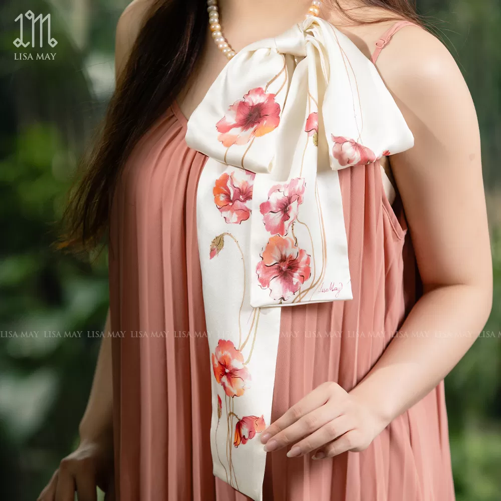 Khăn turban vẽ tay họa tiết hoa poppy