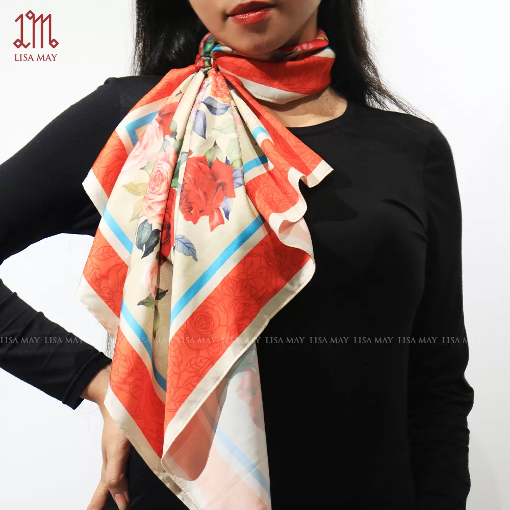 Khăn lụa hoa hồng 