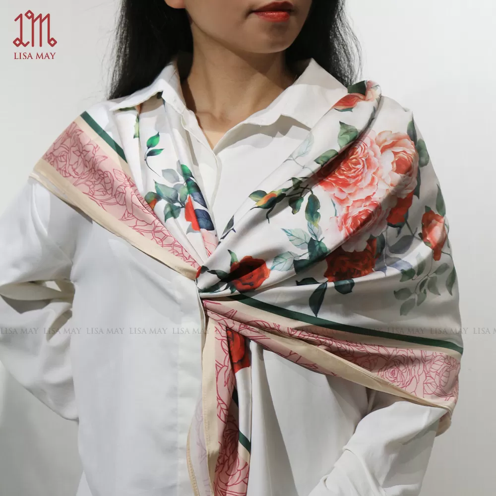 Khăn lụa hoa hồng 