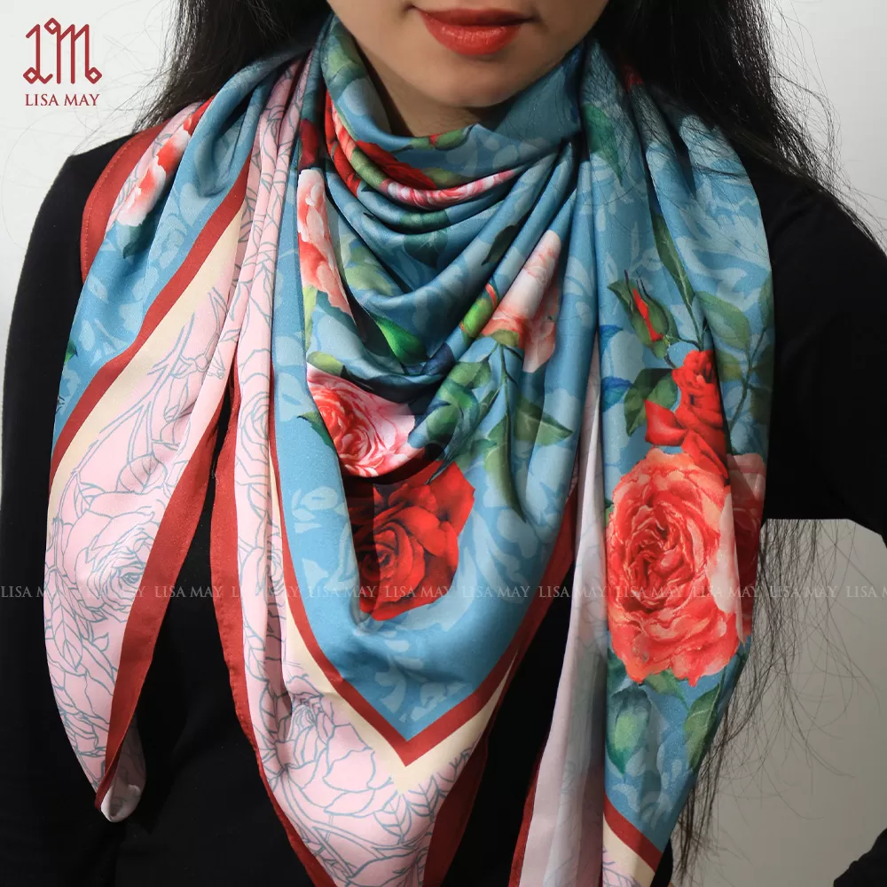 Khăn lụa hoa hồng 