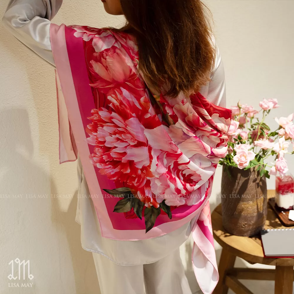 Khăn lụa hoa mẫu đơn (DKV-MD1)