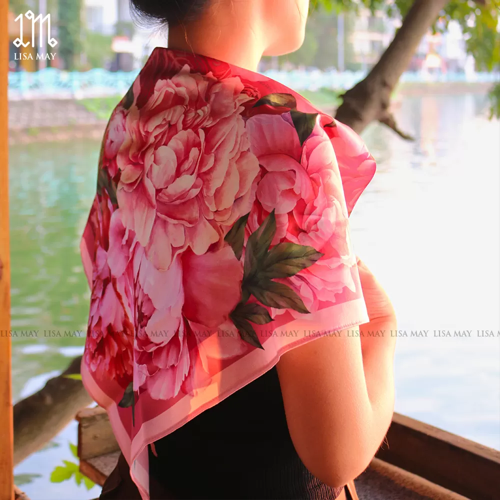 Khăn lụa hoa mẫu đơn (DKV-MD1)