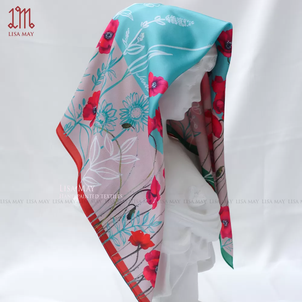 Khăn lụa hoa poppy 