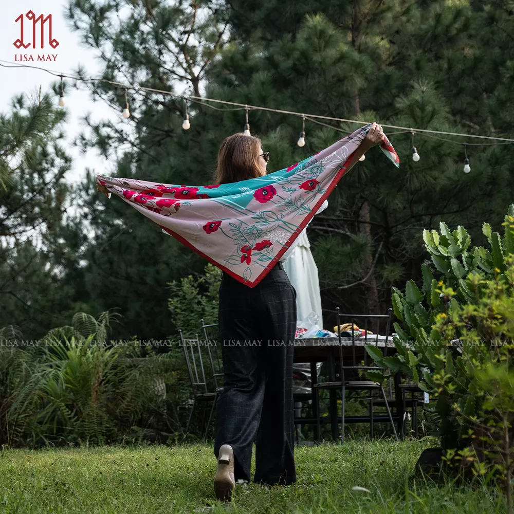 Khăn lụa hoa poppy 