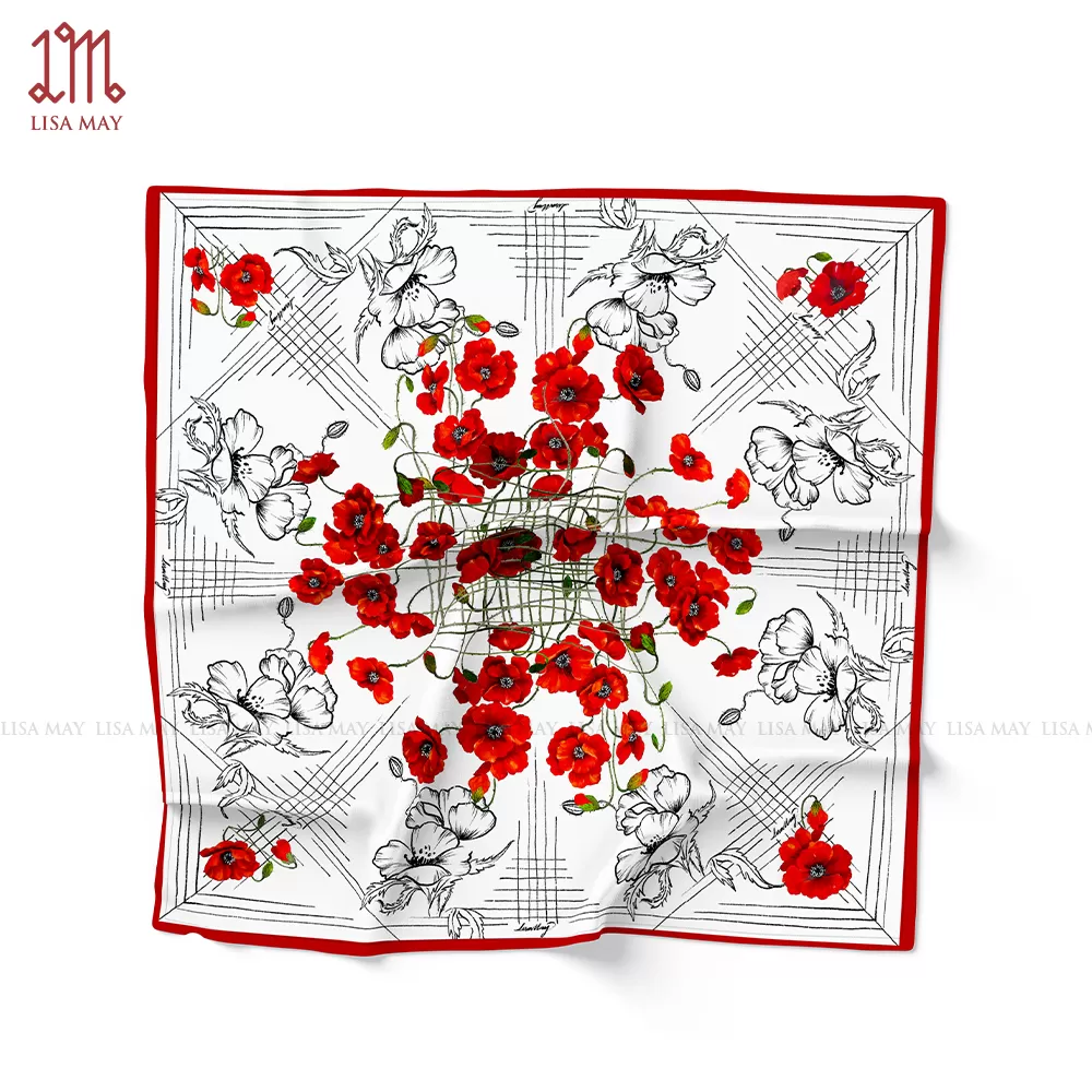 Khăn lụa hoa poppy 
