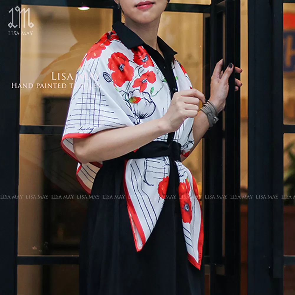 Khăn lụa hoa poppy 