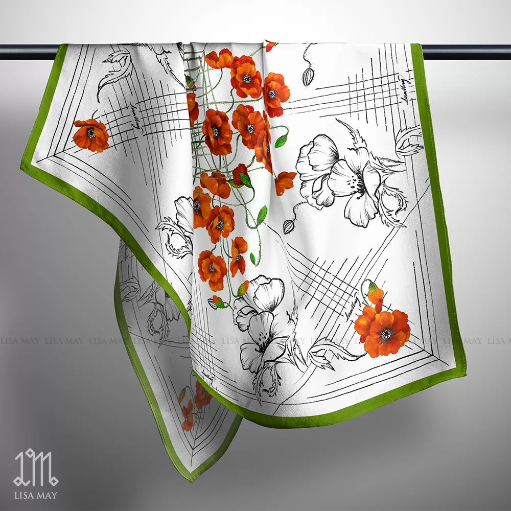 Khăn lụa hoa poppy 