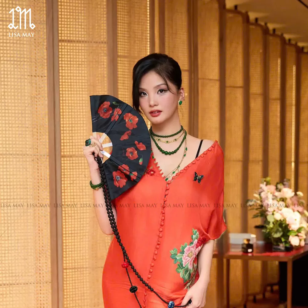 Quạt lụa Élan Hoa Poppy