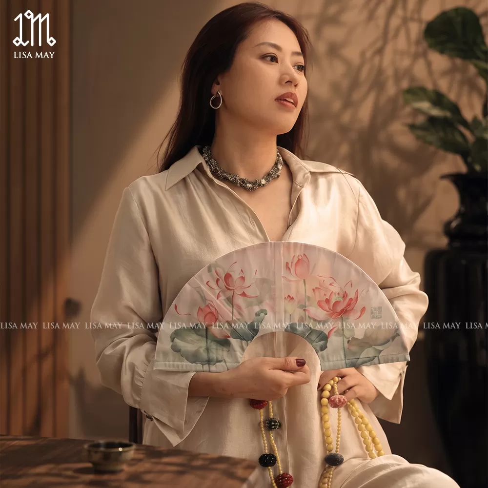 Quạt lụa Élan Hoa Sen