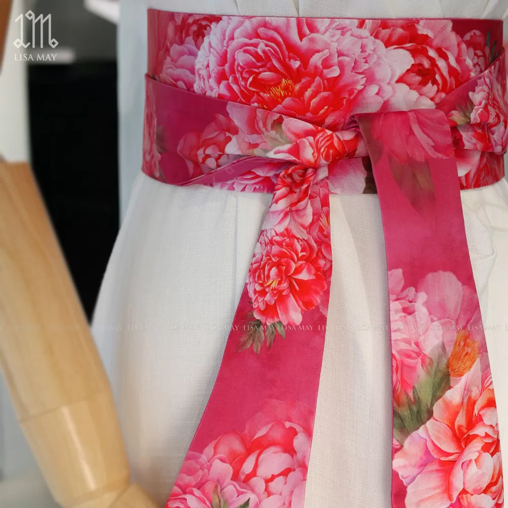 Thắt lưng Obi thiết kế họa tiết hoa mẫu đơn (DTL-MD001)