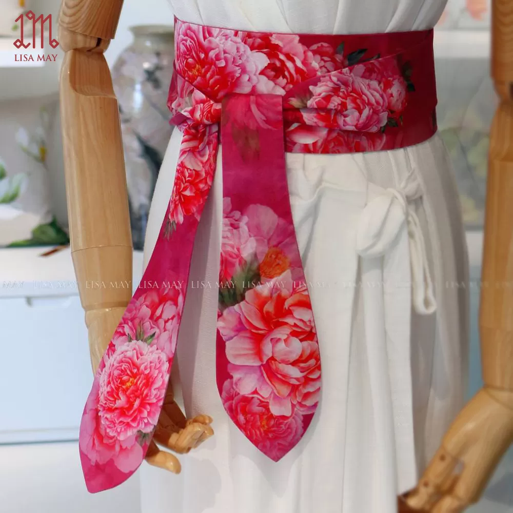 Thắt lưng Obi thiết kế họa tiết hoa mẫu đơn (DTL-MD001)