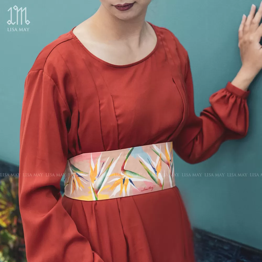 Thắt lưng Obi thiết kế họa tiết hoa thiên điểu (DTL-TD01a)