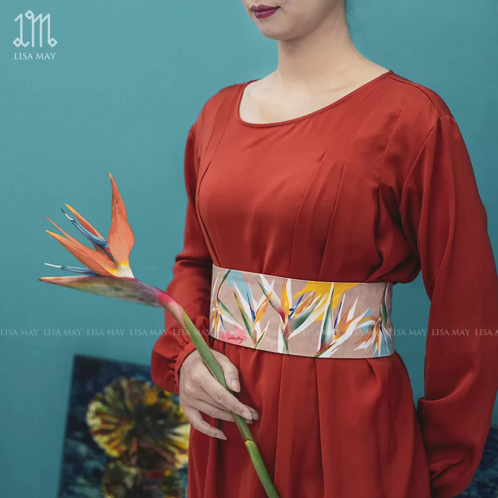 Thắt lưng Obi thiết kế họa tiết hoa thiên điểu (DTL-TD01a)