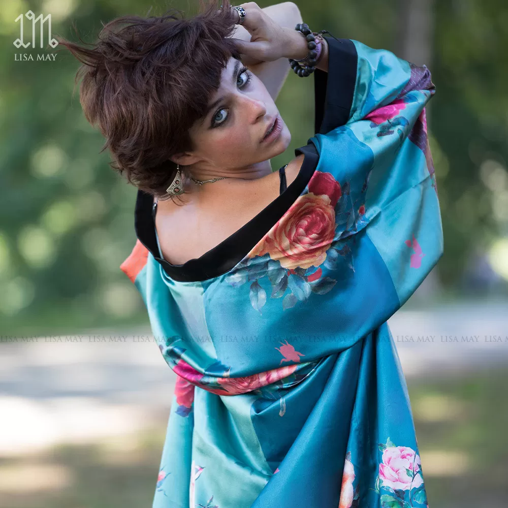 Áo kimono thiết kế họa tiết hoa hồng (DK-HH04a)