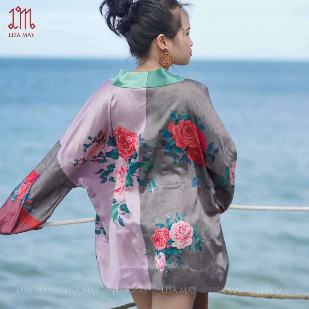 Áo kimono thiết kế họa tiết hoa hồng (DK-HH05)