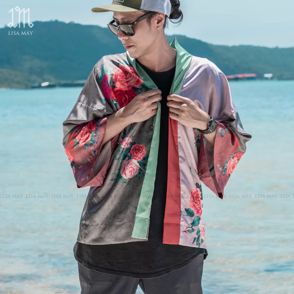 Áo kimono thiết kế họa tiết hoa hồng (DK-HH05)