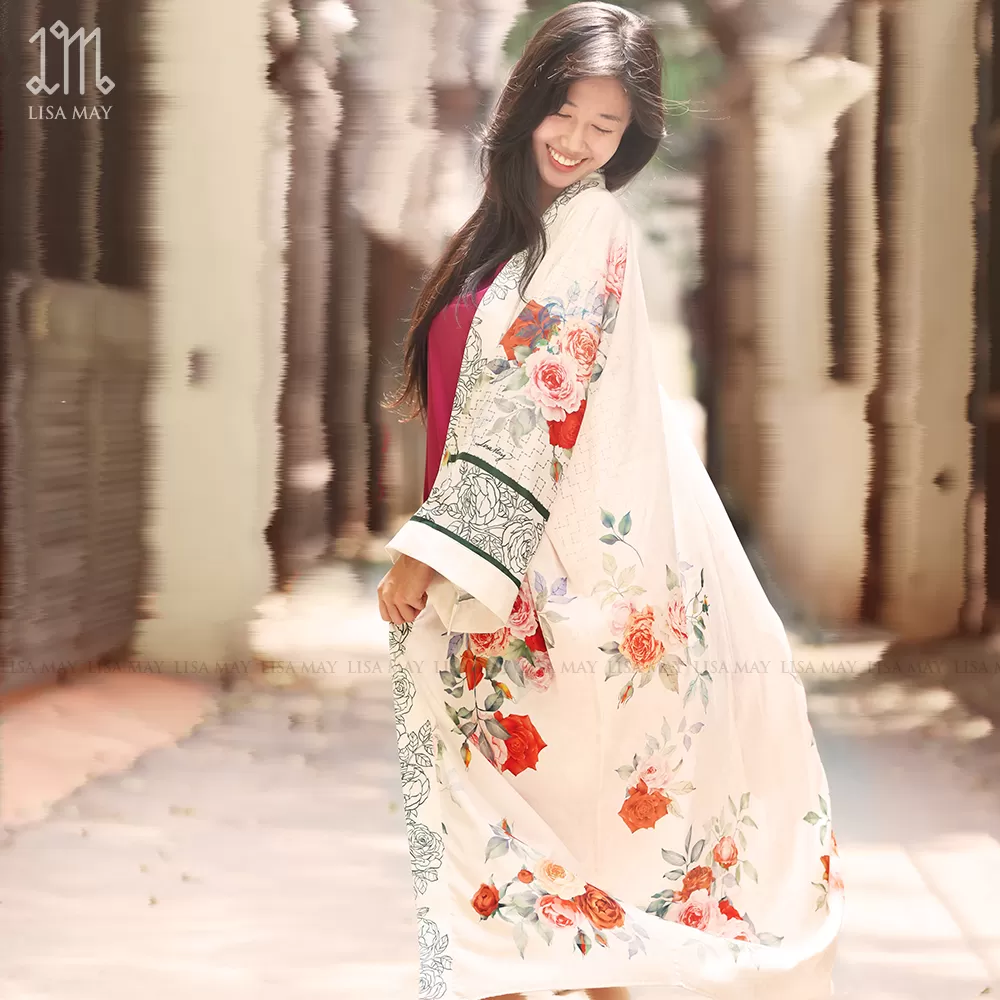 Áo kimono thiết kế họa tiết hoa hồng (DK-HH02a)