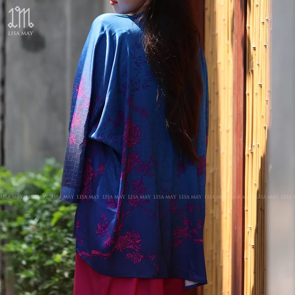 Áo kimono thiết kế họa tiết hoa mẫu đơn (DK-MD01a)