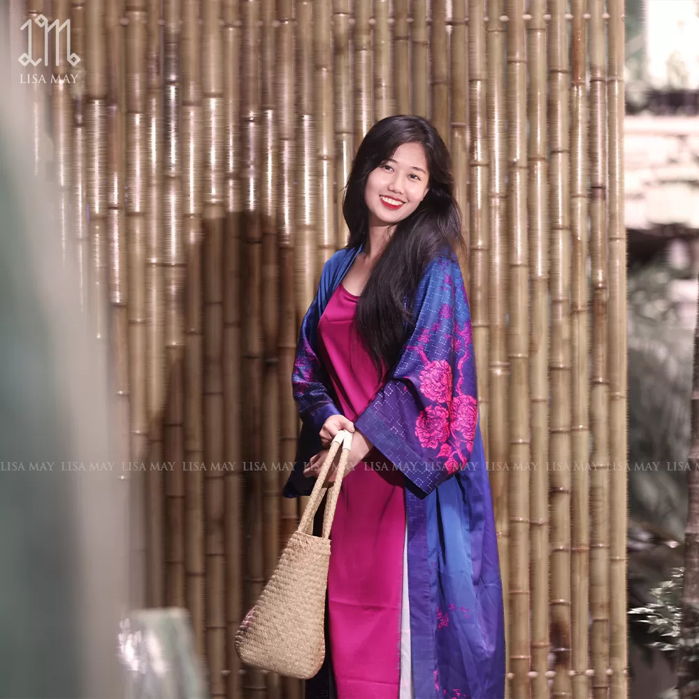 Áo kimono thiết kế họa tiết hoa mẫu đơn (DK-MD01b)