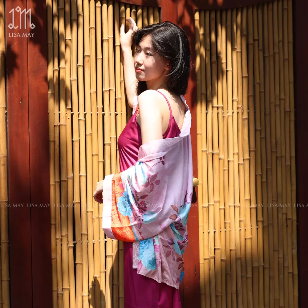 Áo kimono thiết kế họa tiết hoa hồng (DK-HH01b)